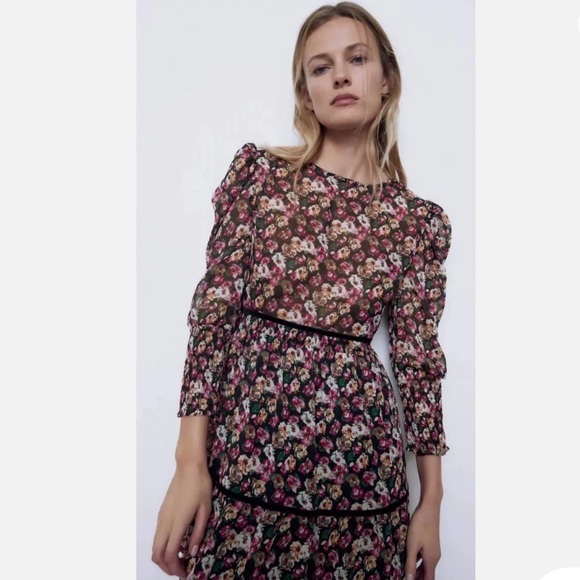 Zara midi floral long sleeves dress size XL fits L - Picture 6 of 10